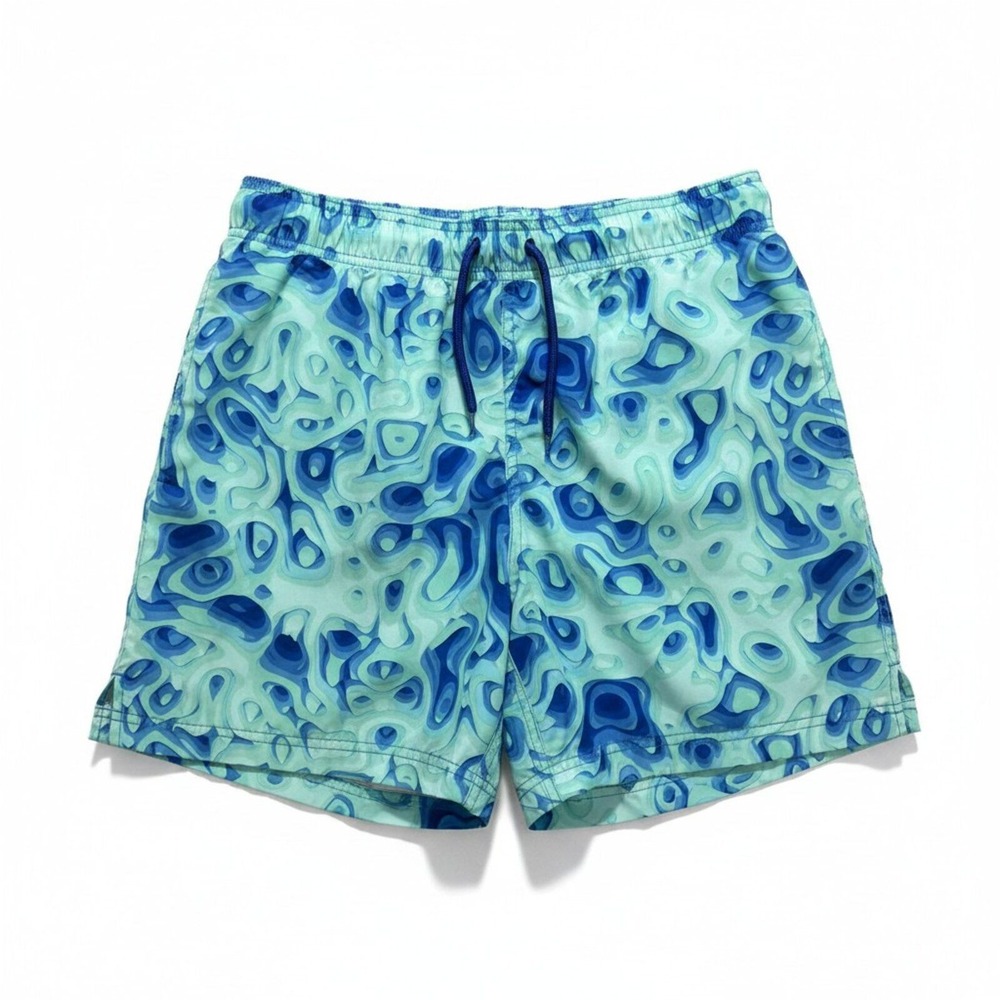 George M Blue Green Abstract Swirl Print Swim Trunks Shorts Casual Beachwear‎